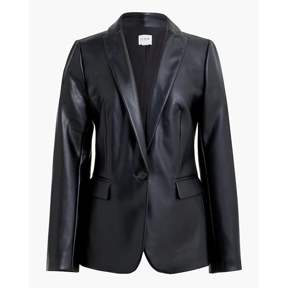 J.Crew black faux leather one button blazer size 14